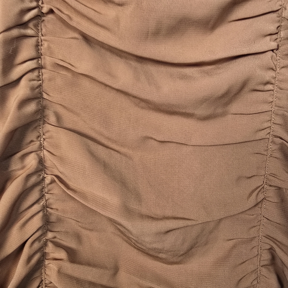 NWT Abercrombie & Fitch Womwn's Ruched Mini Dress Puff Elbow Sleeve Cognac SizeS - Picture 9 of 14